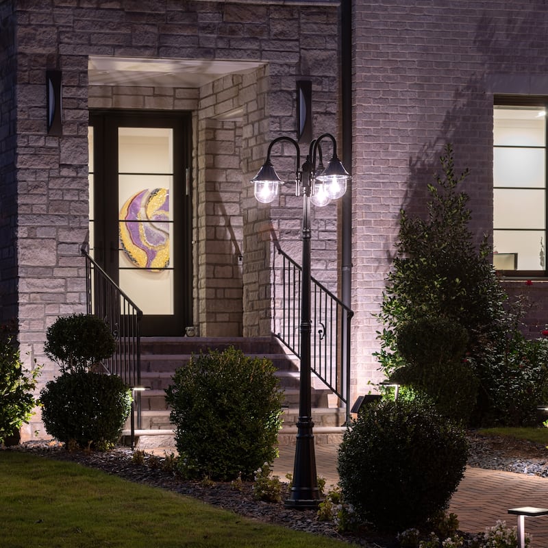Gama Sonic Orion 3-Light Black Aluminum Modern Solar Lamp Post Light - N/A