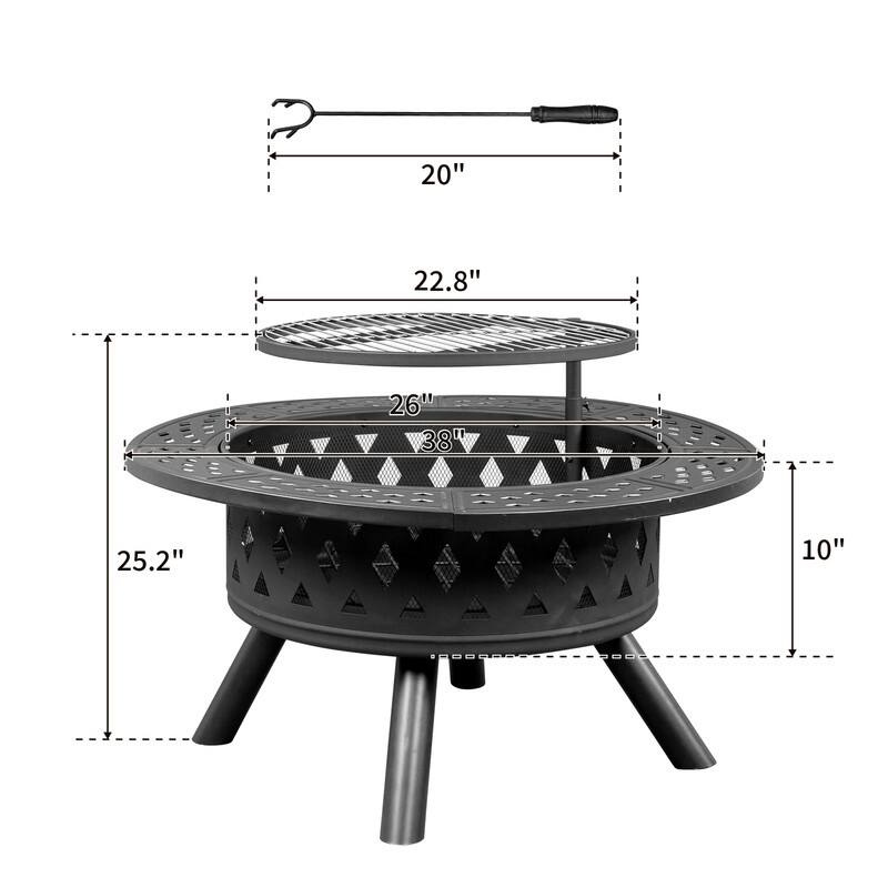 38-inch Outdoor Fire Pit Table with Cooking Grates