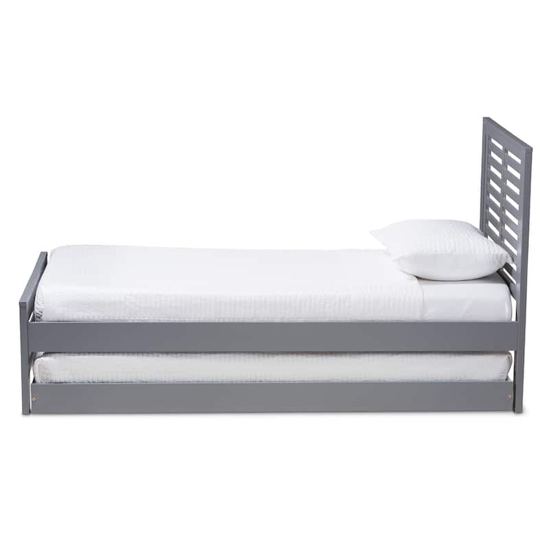 Twin Platform Bed with Trundle - Modern Grey Wood Bed Frame - City Chic Style - Easy Assembly