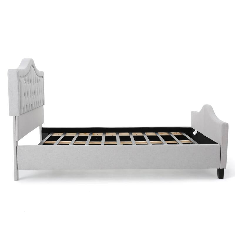 Button Tufted Wingback Platform Bed Upholstered Queen Size Bed Frame with Arched Nailhead Trim Headboard and Footboard
