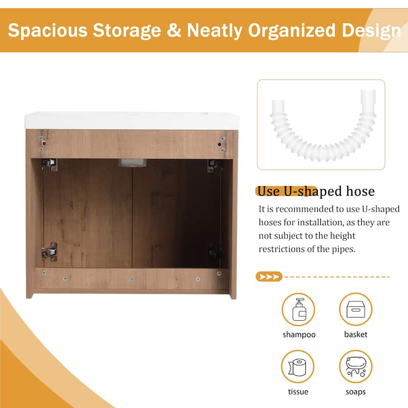 Malwee 24"/48" Floating Bathroom Vanity,Wall Mounted Bathroom Vanity with Sink,Soft Close Door and Adjustable Shelf
