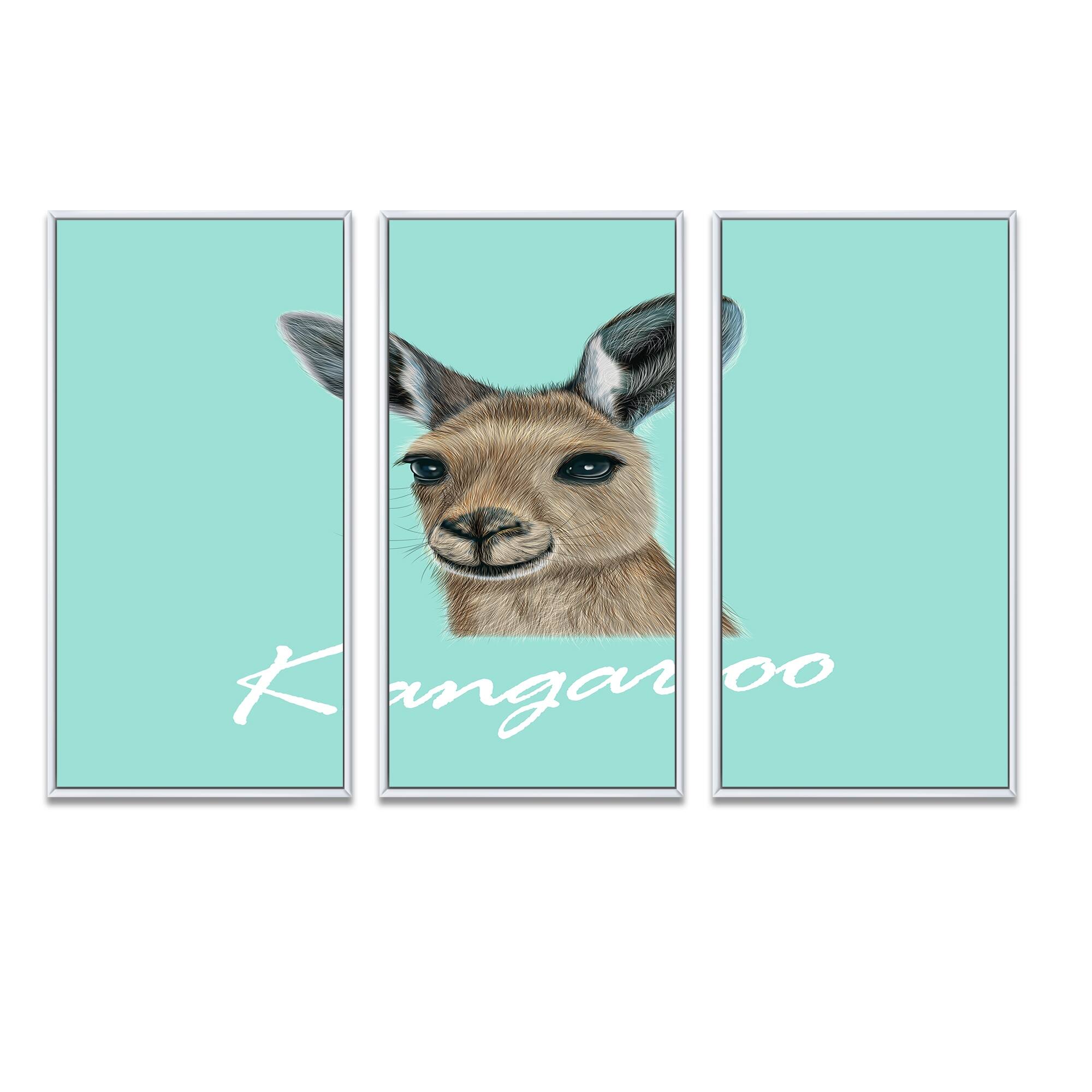 Designart "Portrait Of Kangaroo" Traditional Framed Canvas Wall Art Set