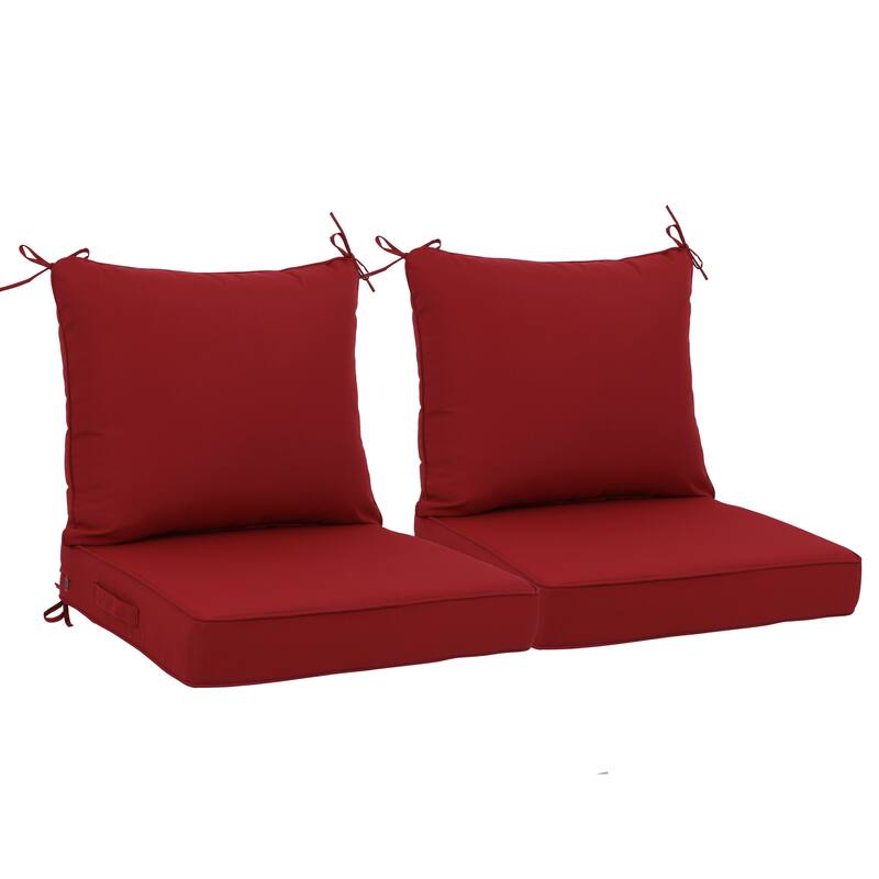 2 Pieces Waterproof Polyester Patio Seat and Back Cushions 24x24 Deep Comfort for Outdoor Seating - Red