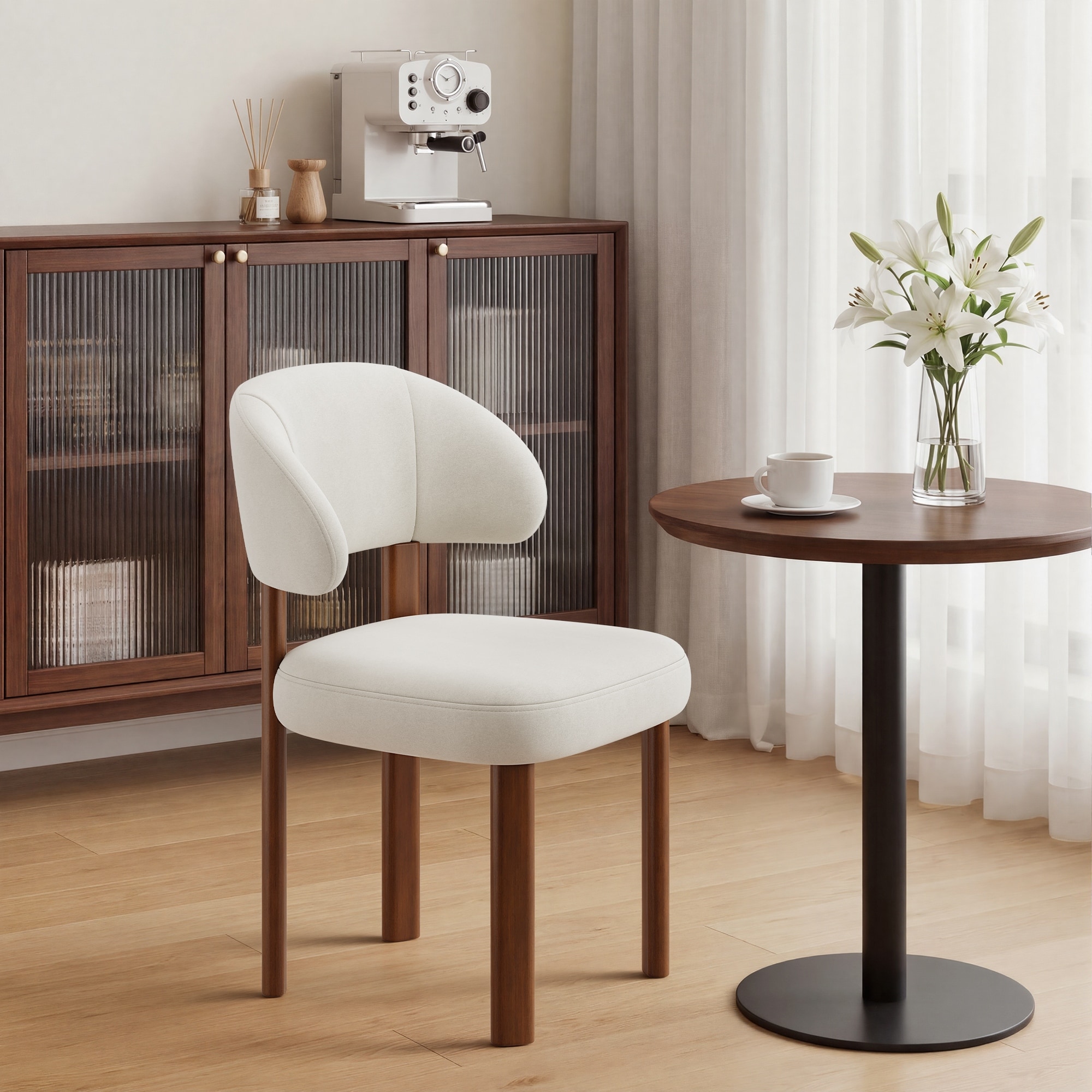 Solid Wood Frame Upholstered Curved Back Dining Chair