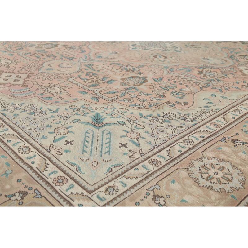 Pink Geometric Tabriz Persian Vintage Area Rug Handmade Wool Carpet - 8'8"x 11'2"