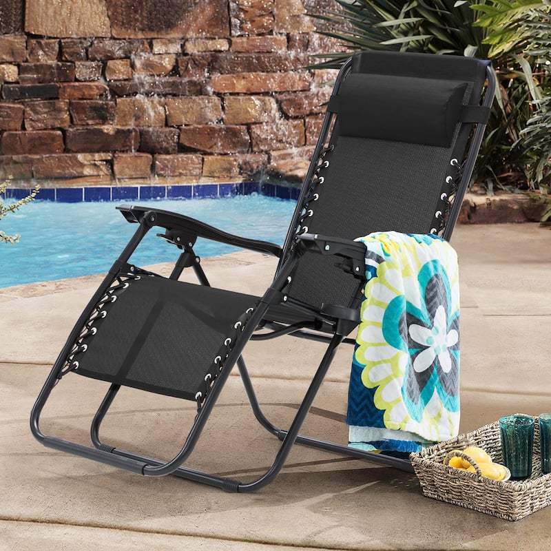 Zero Gravity Lounge Chair Set of 2 – Outdoor Folding Recliners with Cup Holder, Adjustable Headrest, Weather-Resistant Fabric