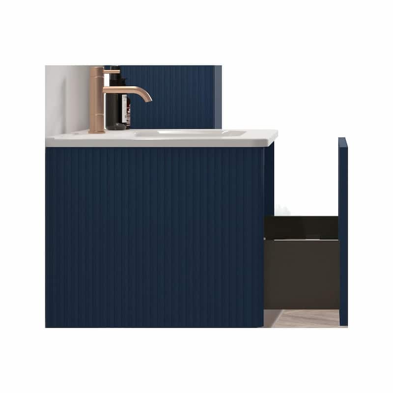 30" Striped Bathroom Vanity with White Ceramic Sink, Wall Mounted Floating Vanity