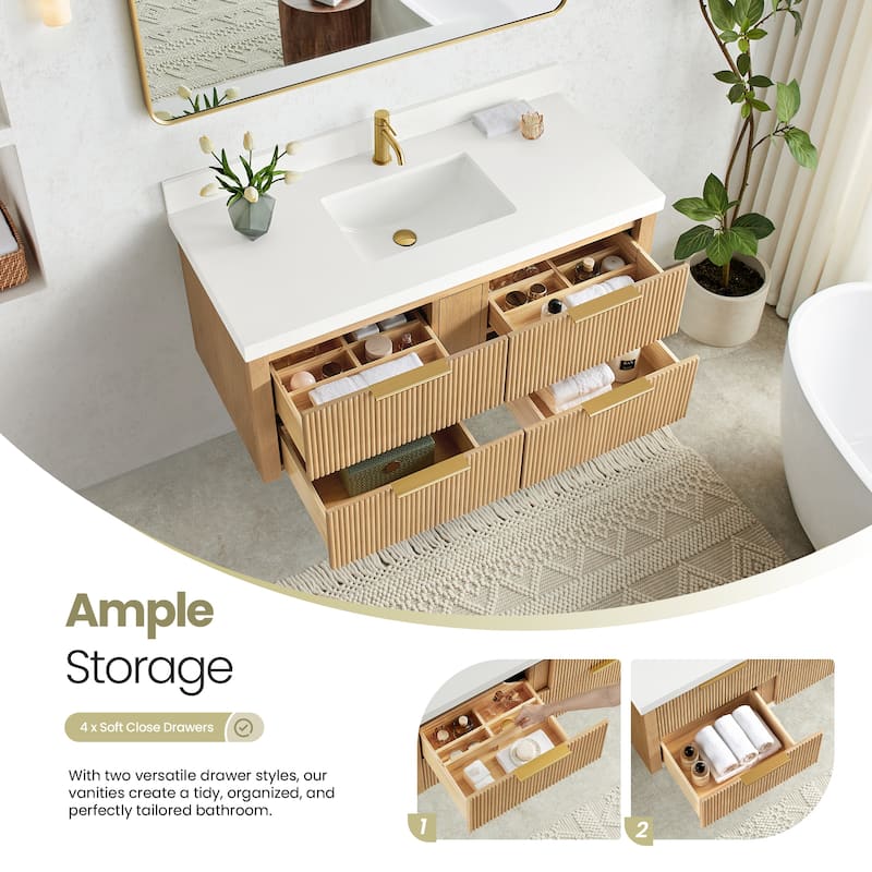 Barcelona Floating Bath Vanity with Quartz Stone Top without Mirror