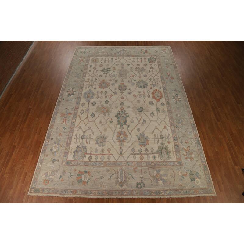 Vegetable Dye Floral Oushak Turkish Large Rug Hand-Knotted Wool Carpet - 10'3" x 15'0"