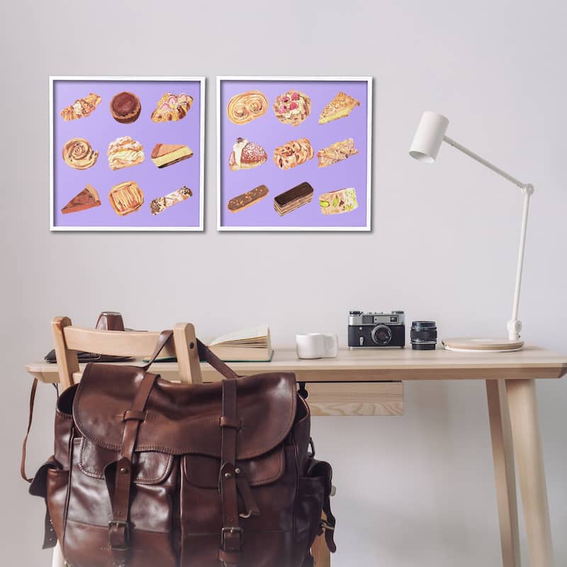 Stupell Various Pastries on Purple Framed Giclee Art Design By Melissa Wang (Set of 2)
