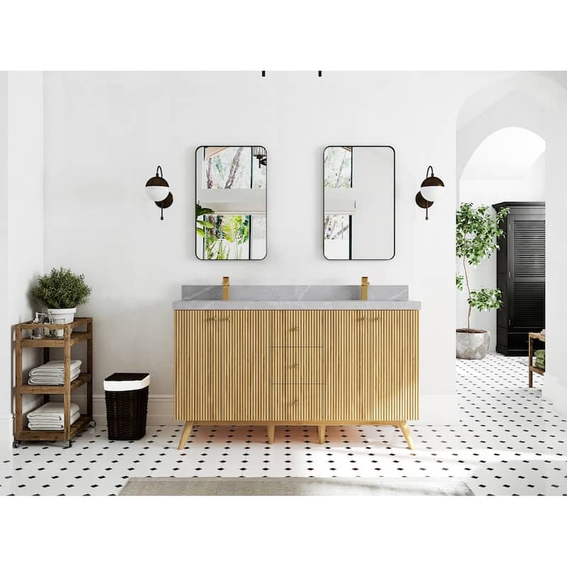 Willow Collections 60 in. W x 22 in. D Pasadena Solid Teak Double Sink Bathroom Vanity with Countertop
