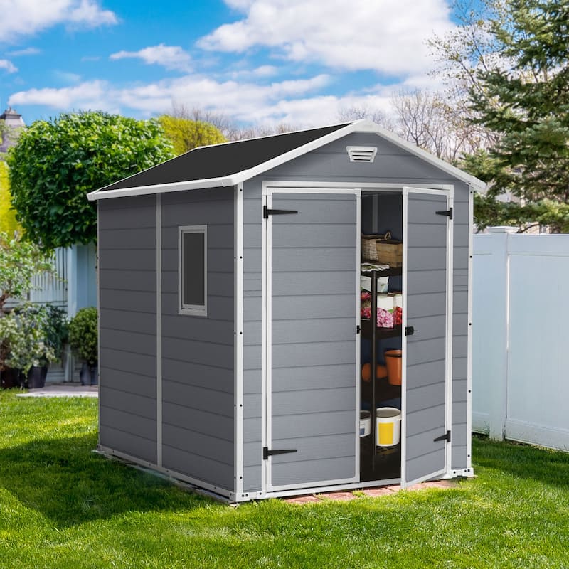 Keter 213413 Manor 6 X 8 Foot Resin All Weather Outdoor Tool Storage Shed, Grey - 157.7