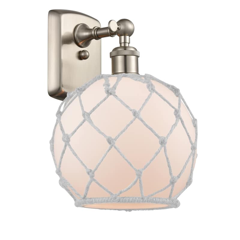 Innovations Lighting Farmhouse Rope 13" Tall Bathroom Sconce - Brushed Satin Nickel / White