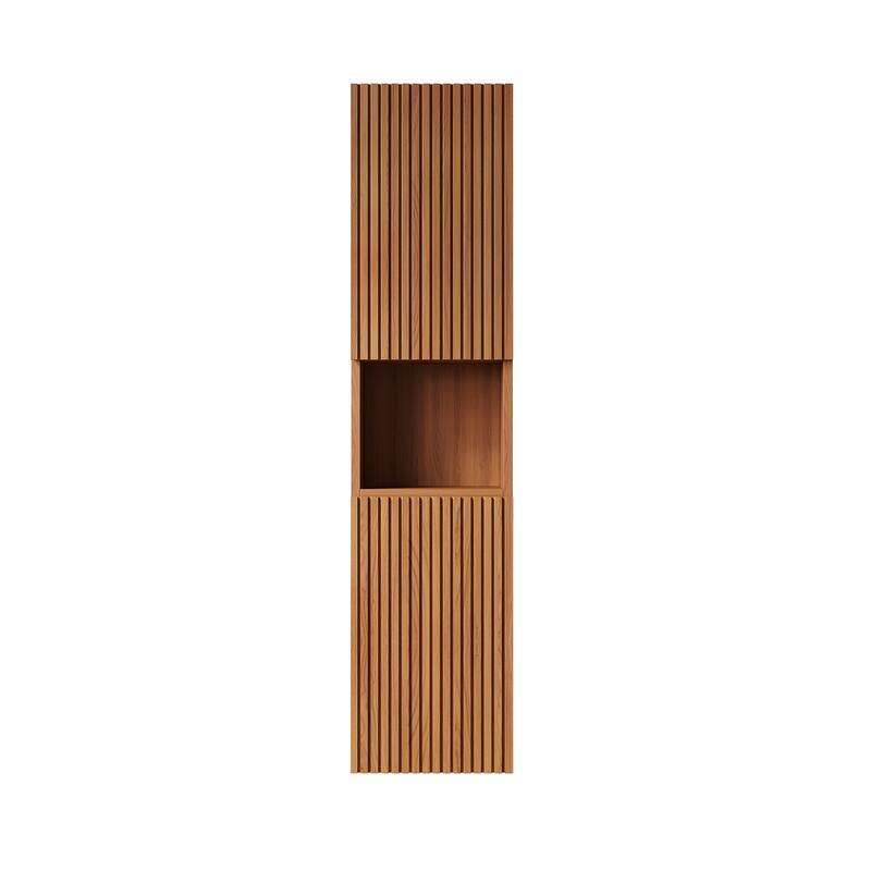 59" Tall Bathroom Wall Mounted Cabinet, Narrow Storage Cabinet with Doors and Shelves, Suitable for Small Spaces - Brown Oak