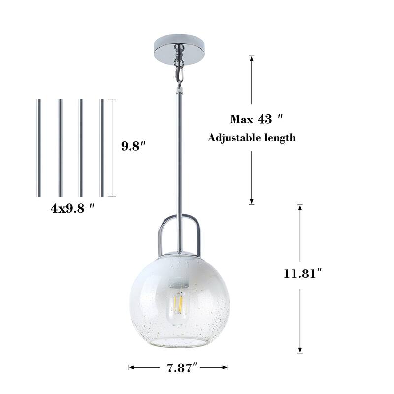 1-Light Pendant Light with Glass Shade for Bedroom Dining Room Kitchen - Chrome