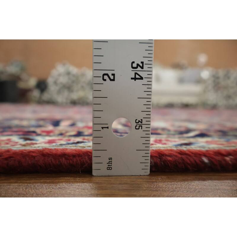 Hand Knotted Oriental 100% Wool Carpet Traditional All-Over Red Mashad Area Rug - 12' 2'' X 8' 11''