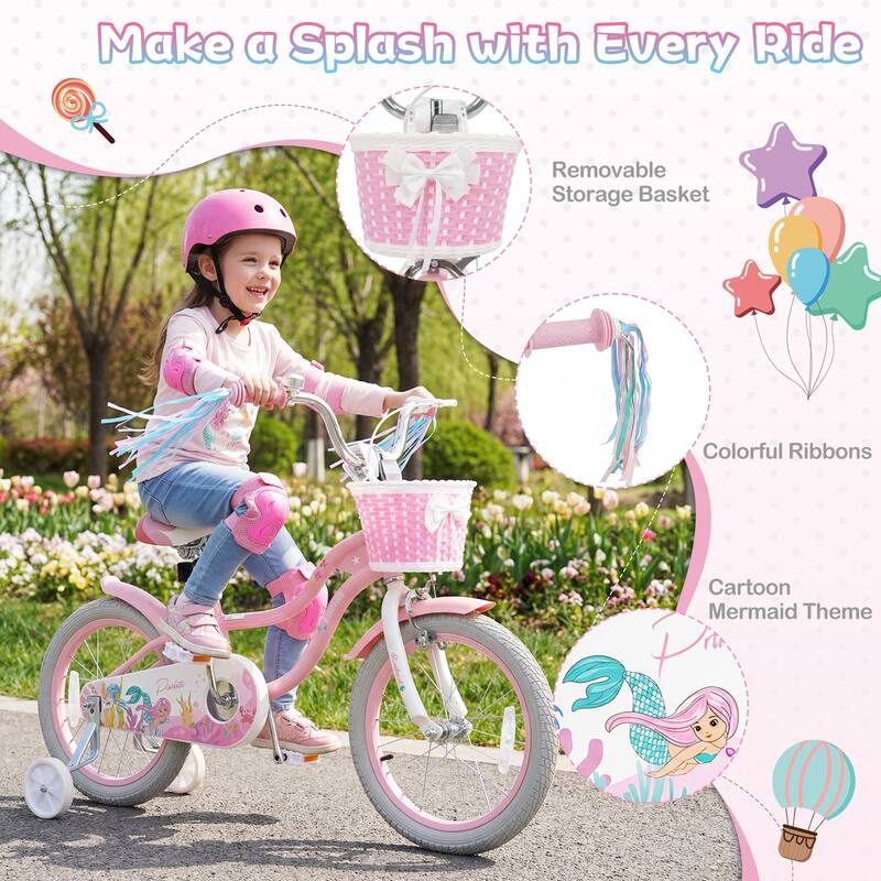 Gymax 16'' Kids Bike w/Training Wheels Hand Coaster Brakes Adjustable