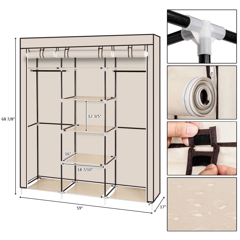 Portable Clothes Rack Closet with Cover and Hanging Rod On Sale