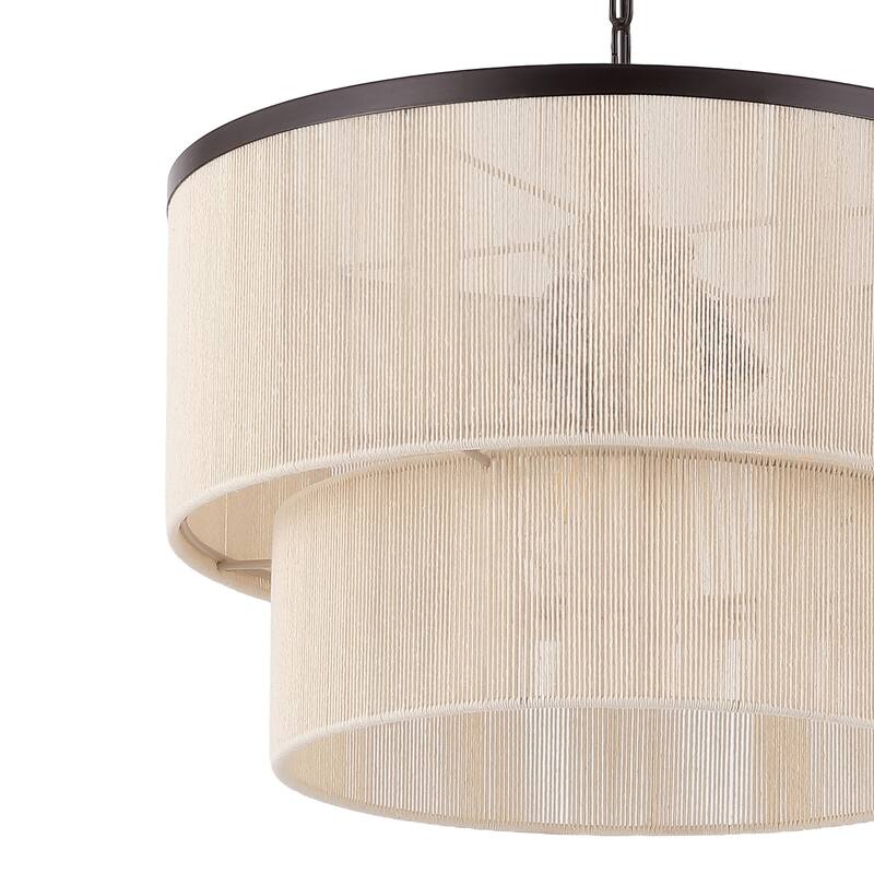 GetLedel 3-Light Coastal Boho Rope Drum Chandelier Hand-woven Ceiling Light