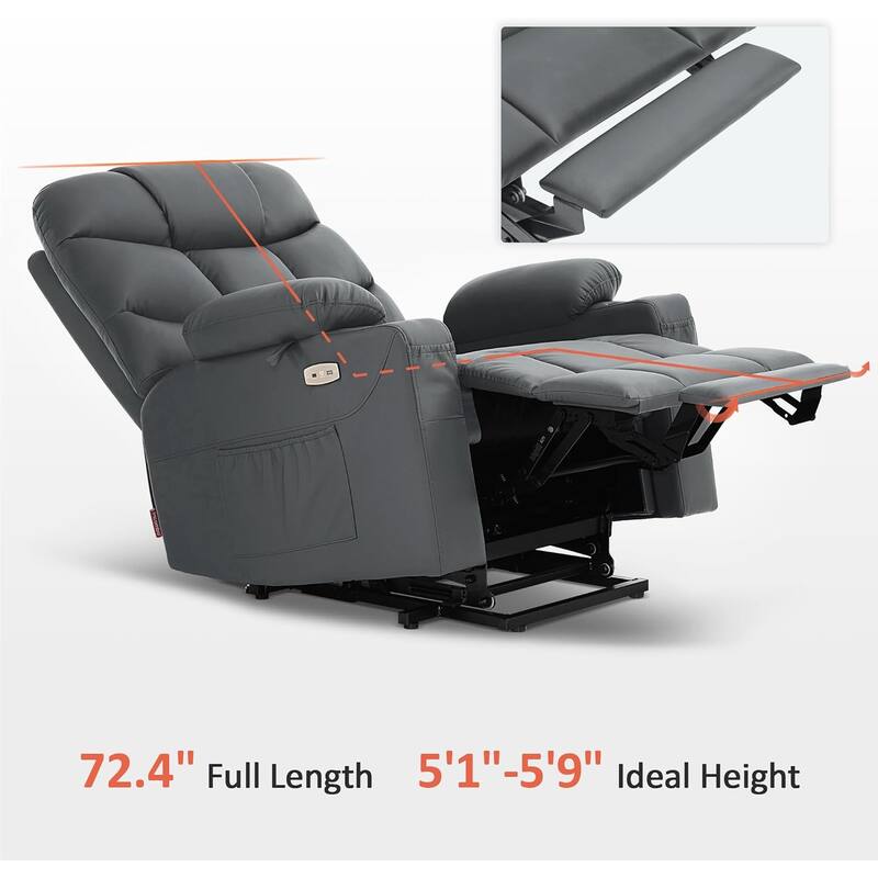 MCombo Electric Power Lift Recliner Chair Sofa for Elderly, 2 Side Pockets and Cup Holders, Faux Leather 7288