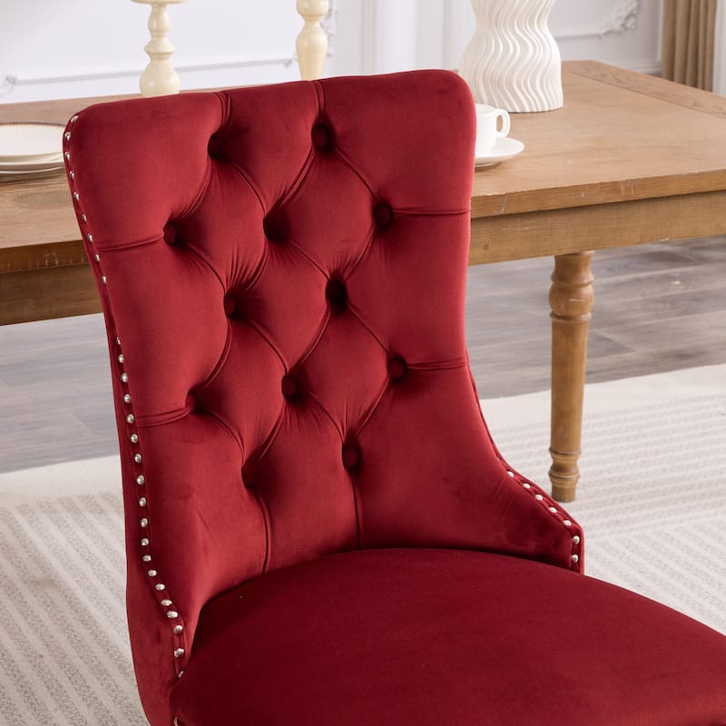 Velvet Dining Chairs Set of 2, Tufted Upholstered Accent Chairs, Dining Chair with Nailhead Trim and Solid Wood Legs