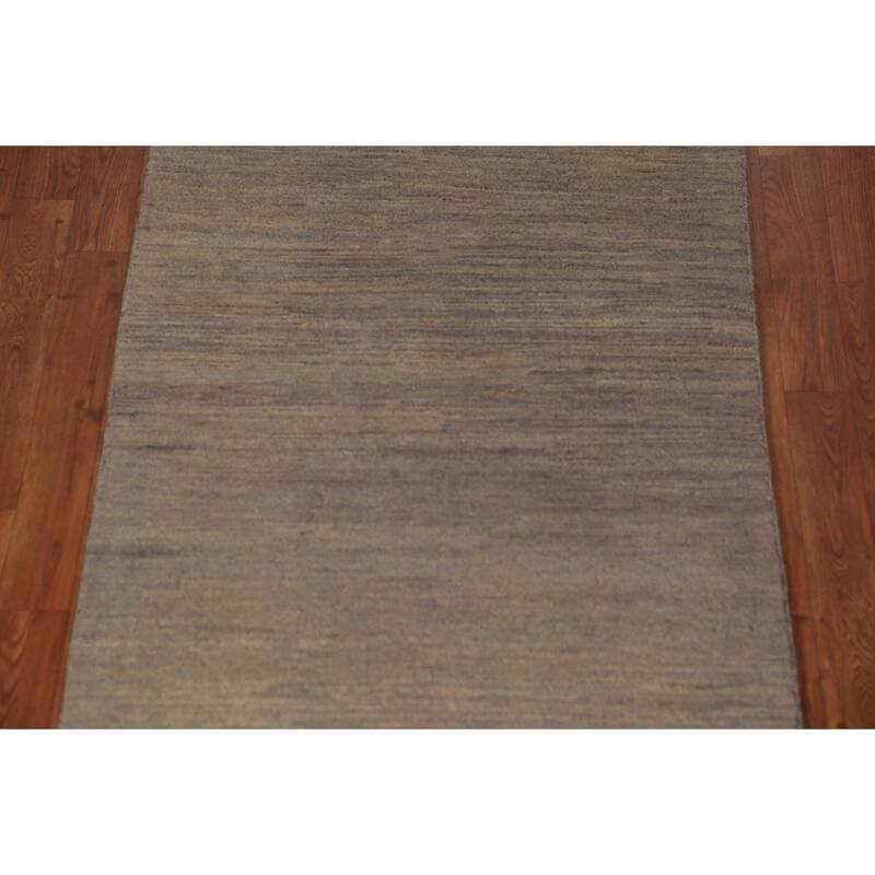 Brown & Gray Modern Gabbeh Runner Rug Handmade Wool Carpet - 2'10" x 9'6"