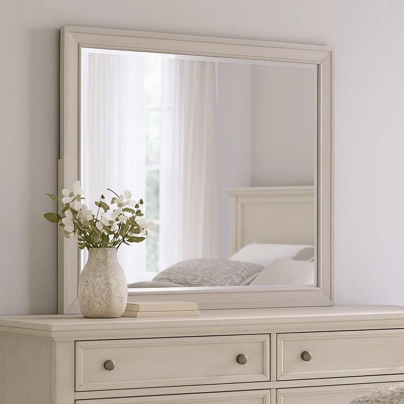 Nitz Dresser Mirror, Beveled Glass, White Solid Wood Frame, 36x40