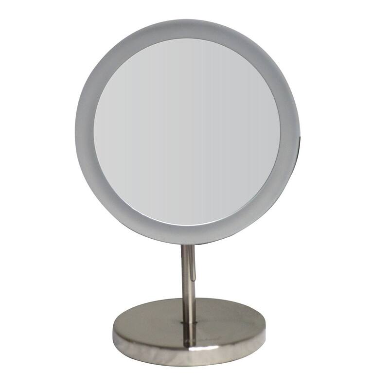 Whitehaus Freestanding LED Round 5x Magnifying Mirror - Brushed Nickel
