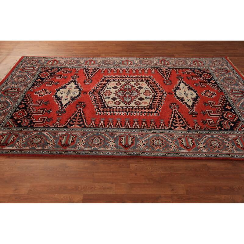 Traditional Indian Viss Area Rug Handmade Wool Carpet - 5'10"x 8'11"