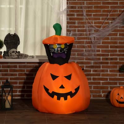 Outsunny 4 ft. Black Cat Halloween Inflatable Pumpkin Halloween Decoration