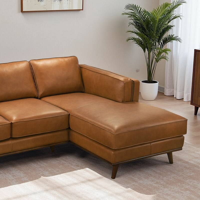 GDFStudio - Chase Genuine Leather 3-Seater 90.9" Right-Facing Sectional Sofa
