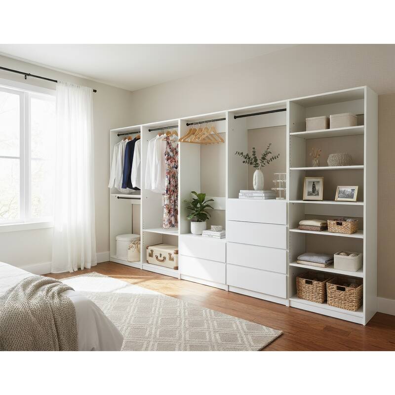 Prosper White Freestanding Walk in Wood Closet System - 157"W x 15.7"D x 83" H