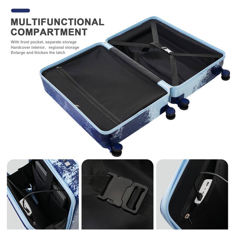 3 Piece Luggage Sets Expandable Suitcases with Front Pocket, TSA Lock USB Interface and Universal Wheel & Cup Holder