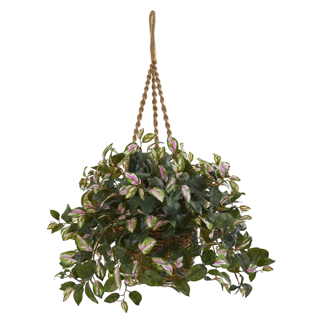 Artificial Hanging Plant Basket - Rustic Home Decor, Indoor Outdoor Faux Greenery, Elegant Wall Decor