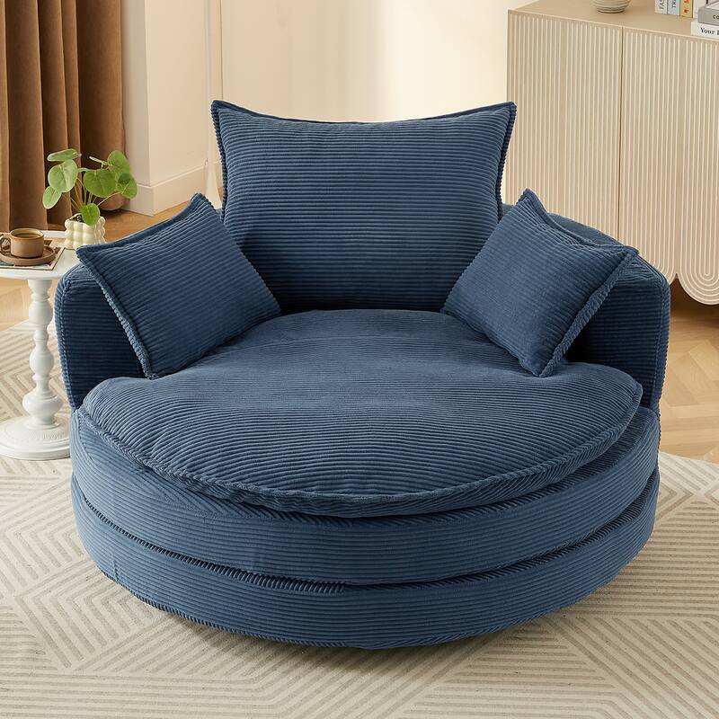 360° Swivel Accent Barrel Chair with Dual-Layer Cushions by Harper&Bright Designs - Blue