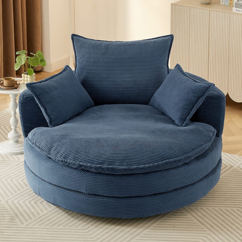 360° Swivel Accent Chair Round Barrel Chair, Living Room Oversized Single Sofa Chair Chaise Lounge Reading Sofa Armchair - Blue