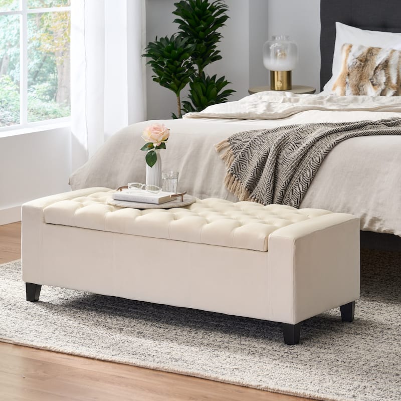 Roomfitters Upholstered Storage Ottoman Bench with Tufted Top, Footrest and Entryway Seat,Ivory
