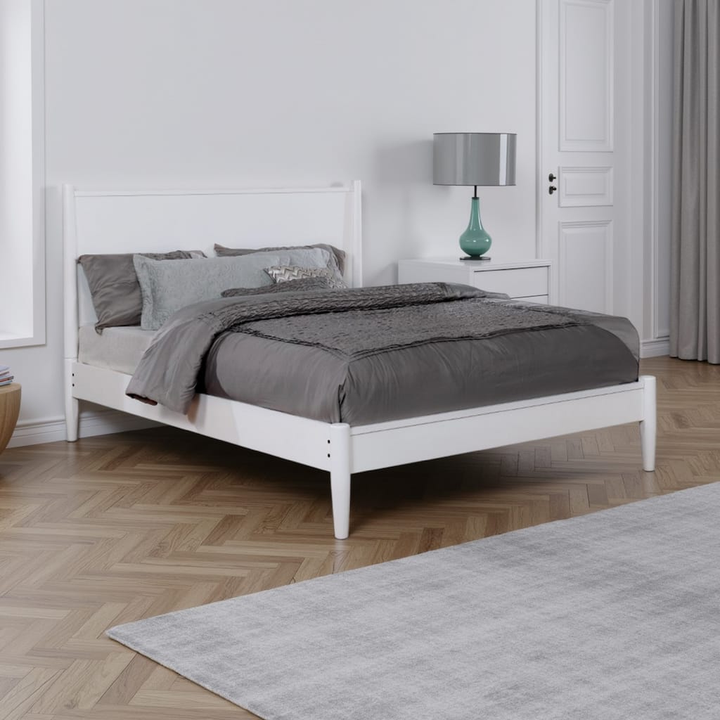 Wooden California King Size Bed with Panel Headboard, White