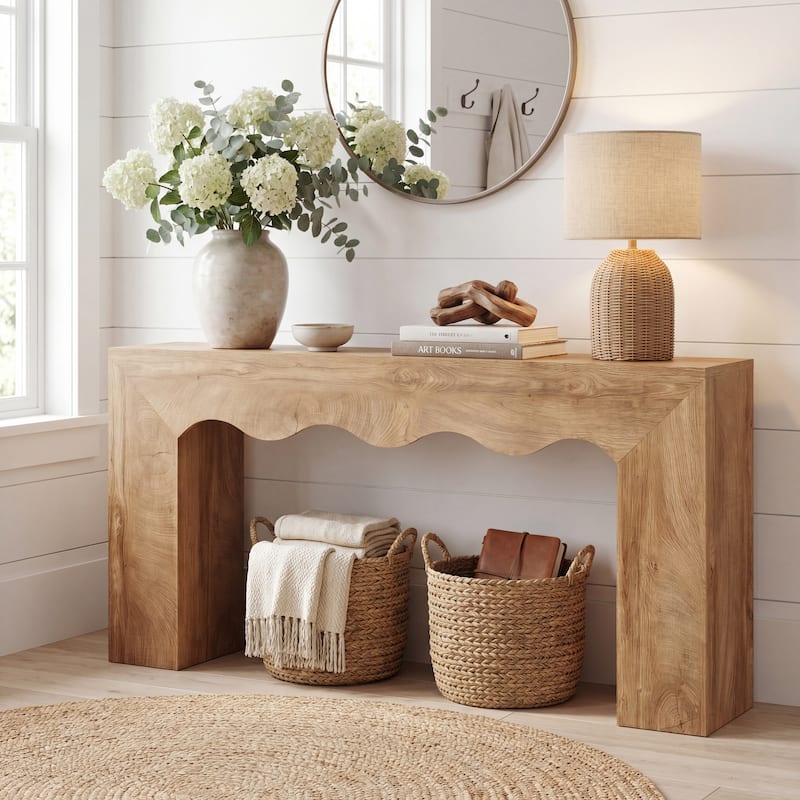 63” Farmhouse Console Table Narrow Hallway Stand for Entryway Living Room Brown - LightBrown