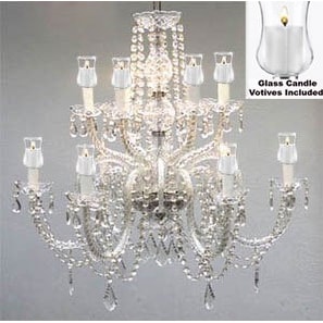 Crystal Chandelier Lighting With Candle Votives H27 x W32 For Indoor/Outdoor Use