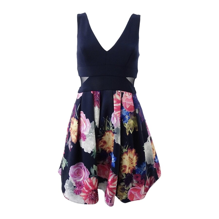 xscape floral fit and flare dress