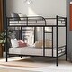 preview thumbnail 1 of 16, Black Twin over Twin Metal Bunk Bed with Fence & Ladder Black