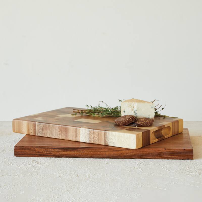 Suar Wood End Grain Cheese and Cutting Board - 14.7"L x 9.5"W x 1.4"H