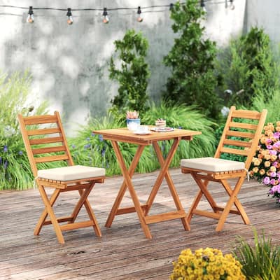 2/4PCS Patio Folding Chairs Acacia Wood Dining Chairs Outdoor Seating