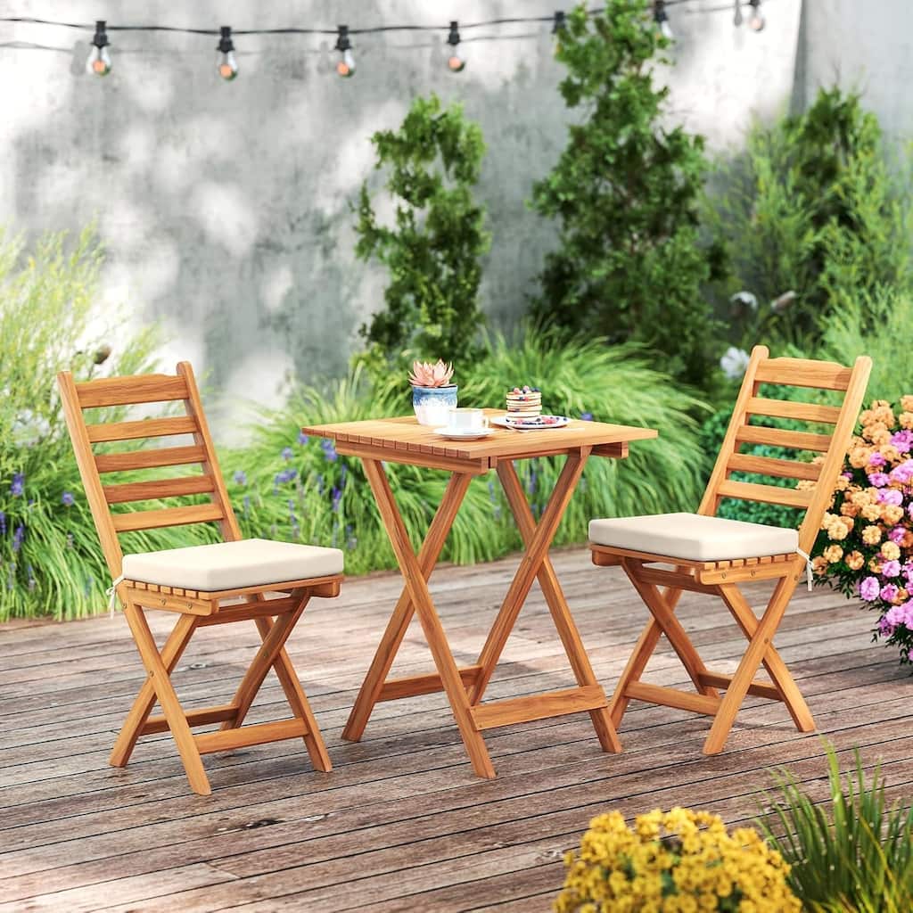 2/4PCS Patio Folding Chairs Acacia Wood Dining Chairs Outdoor Seating