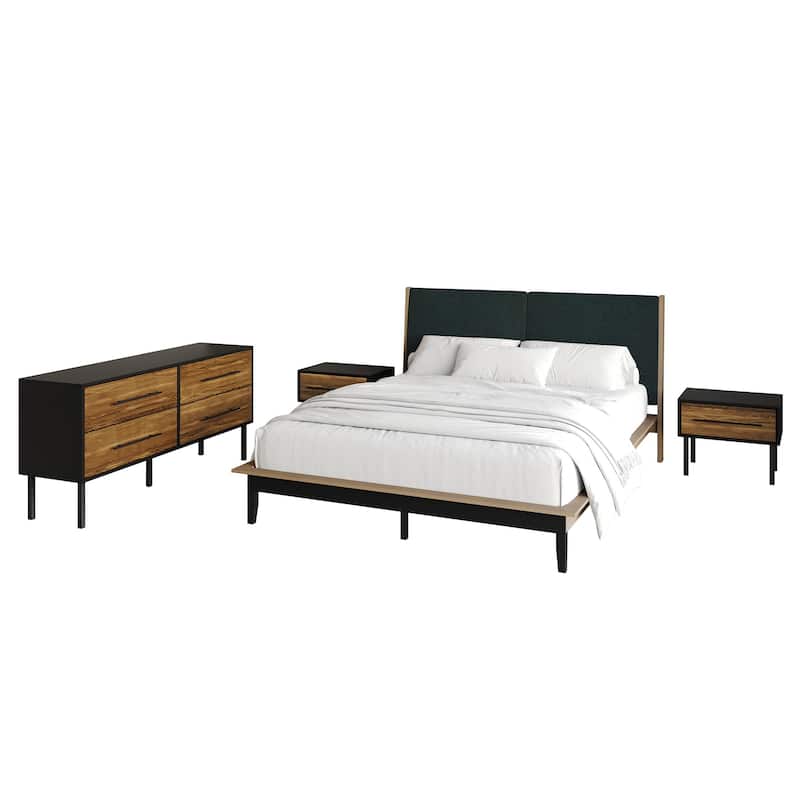 CraftPorch Mid-Century 4-pieces Wooden Bedroom Set - Brown - Full - 4 Piece