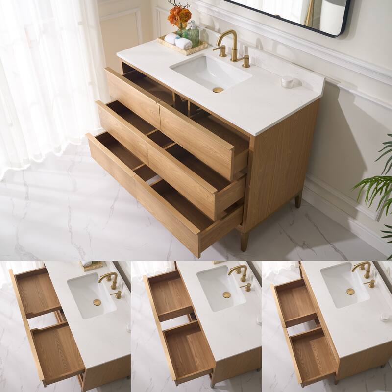 36"/48"/60" W Width Solid Wood Bathroom Vanity with Stain-resistant Carrera White Quartz Top and Sink