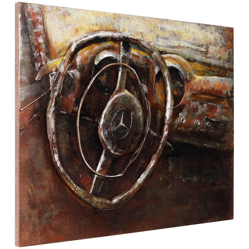 "Benz" Mixed Media Iron Hand Painted Dimensional Wall Art