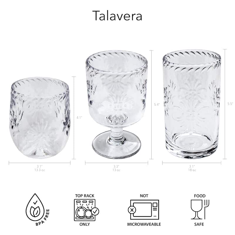 Abode Homewares Talavera Acrylic Drinking Glass - 18 oz - Set of 6