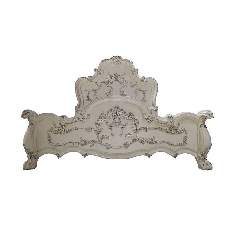 Wooden Bed with Claw Feet in Bone White